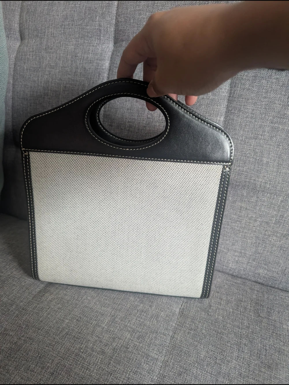 Burberry Black & White Canvas Tote Bag with Top Handle